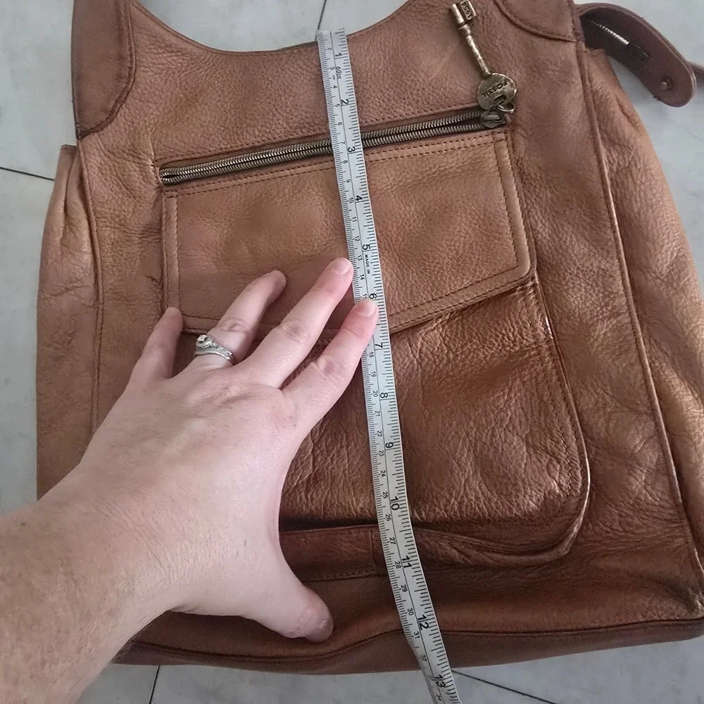 Fossil Brown Pebbled Leather Triple Compartment Shoulder Bag Tote 75082